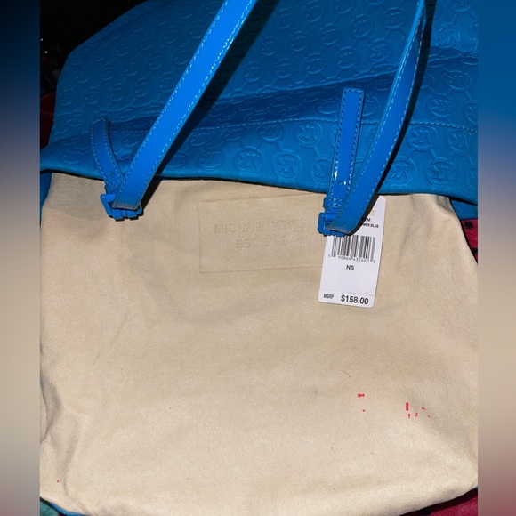 NWT Michael Kors Blue Neoprene (Store Display) Tote Jet Set Signature Monogram - Picture 4 of 10